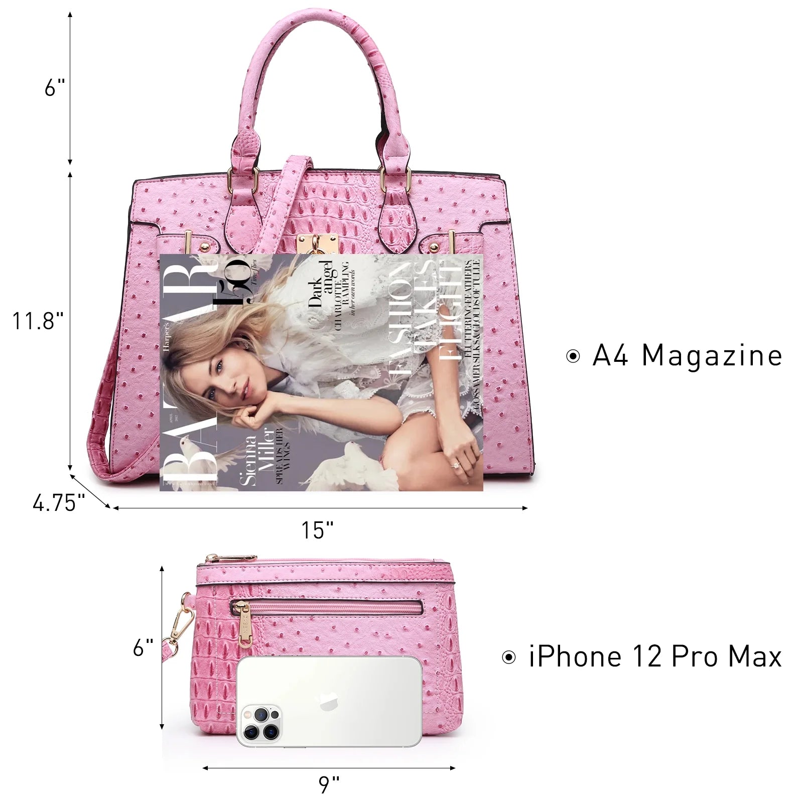 Women Handbags and Purses Ladies Shoulder Bag Top Handle Satchel Tote Work Bag with Matching Clutch